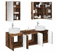 vidaXL Ensemble d'armoire de Salle de Bain 5 pcs Bois Ancien, Ensemble de Meubles de Salle de Bain Modernes, rangements muraux, élégante Coiffeuse rectangulaire avec éclairage LED