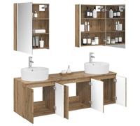 vidaXL Ensemble d'armoire de Salle de Bain 5 pcs Chêne Artisanal, Ensemble de Meubles de Salle de Bain Modernes, rangements muraux, élégante Coiffeuse rectangulaire avec éclairage LED
