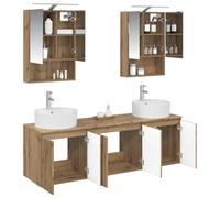 vidaXL Ensemble d'armoire de Salle de Bain 5 pcs Chêne Artisanal, Rangement Moderne pour la Salle de Bain, Ensemble de Meubles rectangulaires, miroirs LED, Solutions Pratiques pour Un Espace rangé