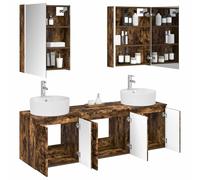 vidaXL Ensemble d'armoire de Salle de Bain 5 pcs Chêne fumé, Ensemble de Meubles de Salle de Bain Modernes, rangements muraux, élégante Coiffeuse rectangulaire avec éclairage LED