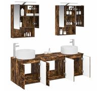 vidaXL Ensemble d'armoire de Salle de Bain 5 pcs Chêne fumé, Mobilier de Salle de Bain Moderne, Solutions de Rangement Gain de Place, Meubles élégants, décor au Mur