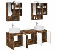 vidaXL Ensemble d'armoire de Salle de Bain 5 pcs Chêne fumé, Rangement Moderne pour la Salle de Bain, Ensemble de Meubles rectangulaires, miroirs LED, Solutions Pratiques pour Un Espace rangé