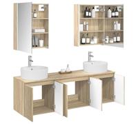 vidaXL Ensemble d'armoire de Salle de Bain 5 pcs Chêne Sonoma, Ensemble de Meubles de Salle de Bain Modernes, rangements muraux, élégante Coiffeuse rectangulaire avec éclairage LED