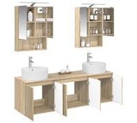vidaXL Ensemble d'armoire de Salle de Bain 5 pcs Chêne Sonoma, Rangement Moderne pour la Salle de Bain, Ensemble de Meubles rectangulaires, miroirs LED, Solutions Pratiques pour Un Espace rangé