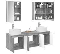 vidaXL Ensemble d'armoire de Salle de Bain 5 pcs Sonoma Gris, Ensemble de Meubles de Salle de Bain Modernes, rangements muraux, élégante Coiffeuse rectangulaire avec éclairage LED