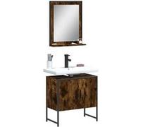 vidaXL Ensemble d'Armoires de Salle de Bain 2 pcs, Meuble-lavabo avec Étagère et Miroir, Armoire de Rangement de Toilette, 3214336 Marron G