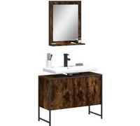 vidaXL Ensemble d'armoires de salle de bain 2 pcs, meuble-lavabo avec étagère et miroir Chêne fumé