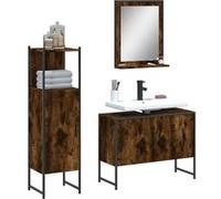vidaXL Ensemble d'armoires de salle de bain 3 pièces avec miroir Chêne fumé