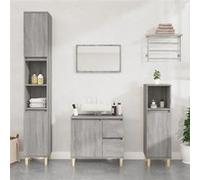 vidaXL Ensemble d'Armoires de Salle de Bain 3 pcs, Meubles de Rangement avec Meuble-lavabo, Organisateur Toilette Intérieur, Sonoma Gris