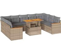 vidaXL Ensemble de 10 canapés de jardin avec coussins Beige Poly rotin Acacia