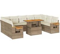 vidaXL Ensemble de 10 canapés de jardin avec coussins Beige Poly rotin Acacia