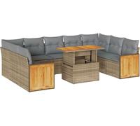vidaXL Ensemble de 10 canapés de jardin avec coussins Beige Poly rotin Acacia