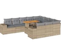 vidaXL Ensemble de 10 canapés de jardin avec coussins Beige Poly rotin Acacia