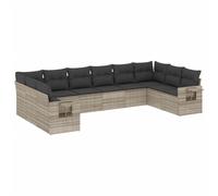 vidaXL Ensemble de 10 canapés de jardin avec coussins gris clair Poly rotin