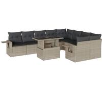 vidaXL Ensemble de 10 canapés de jardin avec coussins gris clair Poly rotin