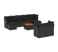 vidaXL Ensemble de 10 canapés de jardin avec coussins noir poly rotin