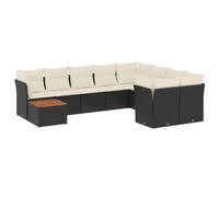 vidaXL Ensemble de 10 canapés de jardin avec coussins noir poly rotin