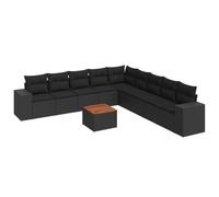 vidaXL Ensemble de 10 canapés de jardin avec coussins noir poly rotin