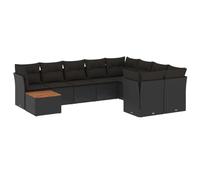 vidaXL Ensemble de 10 canapés de jardin avec coussins noir poly rotin