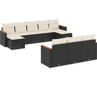 vidaXL Ensemble de 10 canapés de jardin avec coussins noir poly rotin