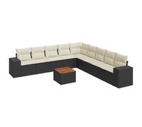 vidaXL Ensemble de 10 canapés de jardin avec coussins noir poly rotin