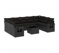 vidaXL Ensemble de 10 canapés de jardin avec coussins noir poly rotin