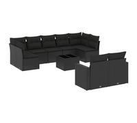 vidaXL Ensemble de 10 canapés de jardin avec coussins noir poly rotin