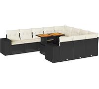 vidaXL Ensemble de 10 canapés de jardin avec coussins noir poly rotin