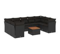 vidaXL Ensemble de 10 canapés de jardin avec coussins noir poly rotin