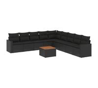 vidaXL Ensemble de 10 canapés de jardin avec coussins noir poly rotin