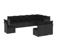 vidaXL Ensemble de 10 canapés de jardin avec coussins noir poly rotin