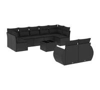 vidaXL Ensemble de 10 canapés de jardin avec coussins noir poly rotin