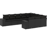vidaXL Ensemble de 10 canapés de jardin avec coussins noir poly rotin