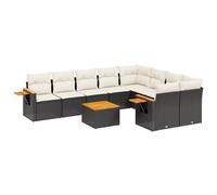 vidaXL Ensemble de 10 canapés de jardin avec coussins noir poly rotin