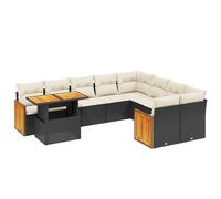 vidaXL Ensemble de 10 canapés de jardin avec coussins noir poly rotin