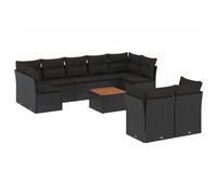 vidaXL Ensemble de 10 canapés de jardin avec coussins noir poly rotin