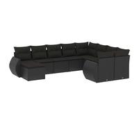 vidaXL Ensemble de 10 canapés de jardin avec coussins noir poly rotin