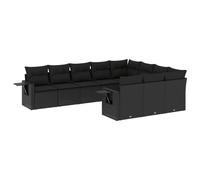 vidaXL Ensemble de 10 canapés de jardin avec coussins noir poly rotin