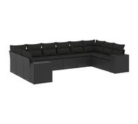 vidaXL Ensemble de 10 canapés de jardin avec coussins noir poly rotin