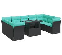 vidaXL Ensemble de 10 canapés de jardin avec coussins noir poly rotin
