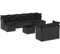 vidaXL Ensemble de 10 canapés de jardin avec coussins noir poly rotin