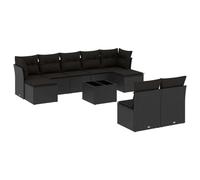 vidaXL Ensemble de 10 canapés de jardin avec coussins noir poly rotin