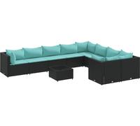 vidaXL Ensemble de 10 canapés de jardin avec coussins noir poly rotin