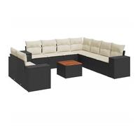 vidaXL Ensemble de 10 canapés de jardin avec coussins noir poly rotin