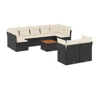 vidaXL Ensemble de 10 canapés de jardin avec coussins noir poly rotin