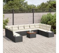vidaXL Ensemble de 11 pièces de sofa de jardin avec coussins noir poly rotin acacia