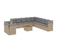 vidaXL Ensemble de 12 canapés de jardin avec coussins Beige Poly Rattan