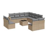 vidaXL Ensemble de 12 canapés de jardin avec coussins Beige Poly Rattan