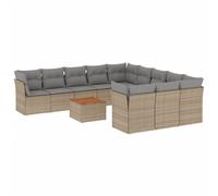 vidaXL Ensemble de 12 canapés de jardin avec coussins Beige Poly Rattan