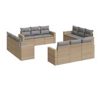 vidaXL Ensemble de 12 canapés de jardin avec coussins Beige Poly Rattan